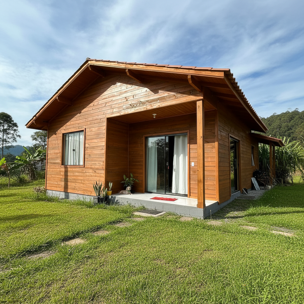 Projeto Modelo Sul 7x10, casa de madeira pré-fabricada