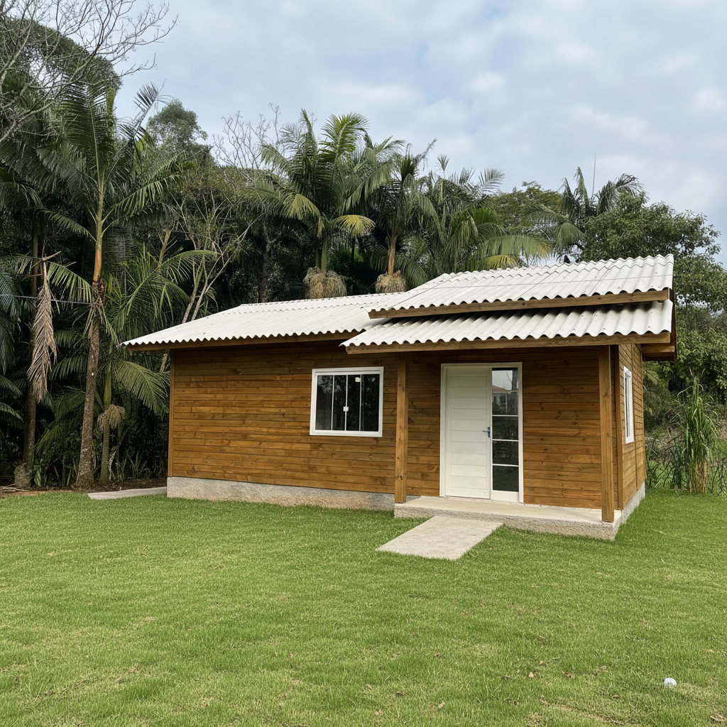 Projeto Modelo Casa Compacta 6x9, casa de madeira pré-fabricada